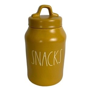 RAE DUNN 8in Ceramic Snacks Skinny Canister in Mustard Gift Replacement NEW